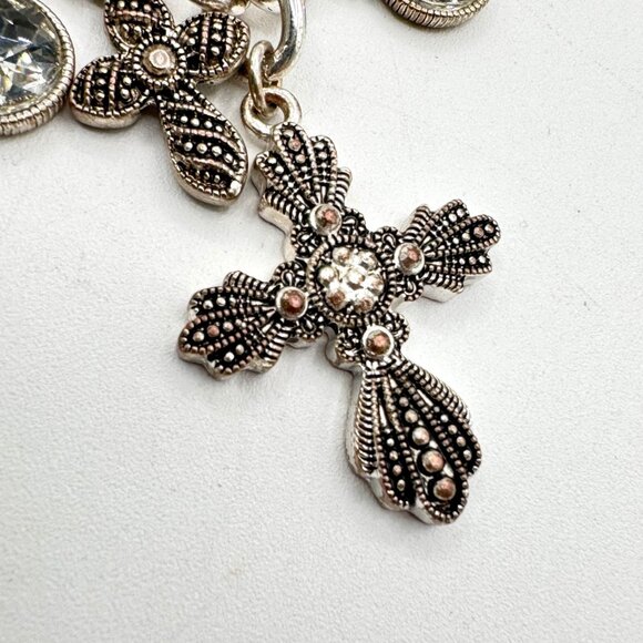 Bracelet With Rhinestones and Cross Charms Silver Tone - Picture 5 of 8